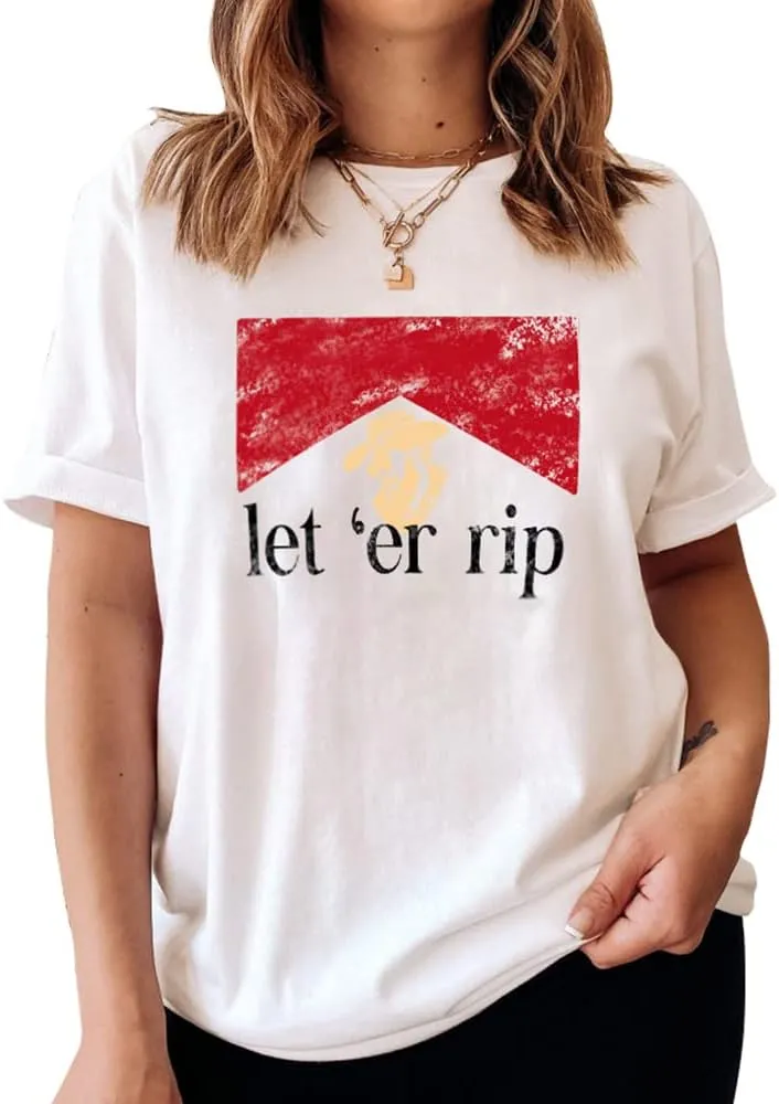 Let 'er Rip Cowboy Short Sleeve Country Music Women's T Shirt Letter Print Tees Vintage Graphic Top