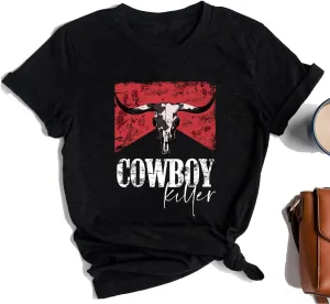 Let 'er Rip Cowboy Short Sleeve Country Music Women's T Shirt Letter Print Tees Vintage Graphic Top