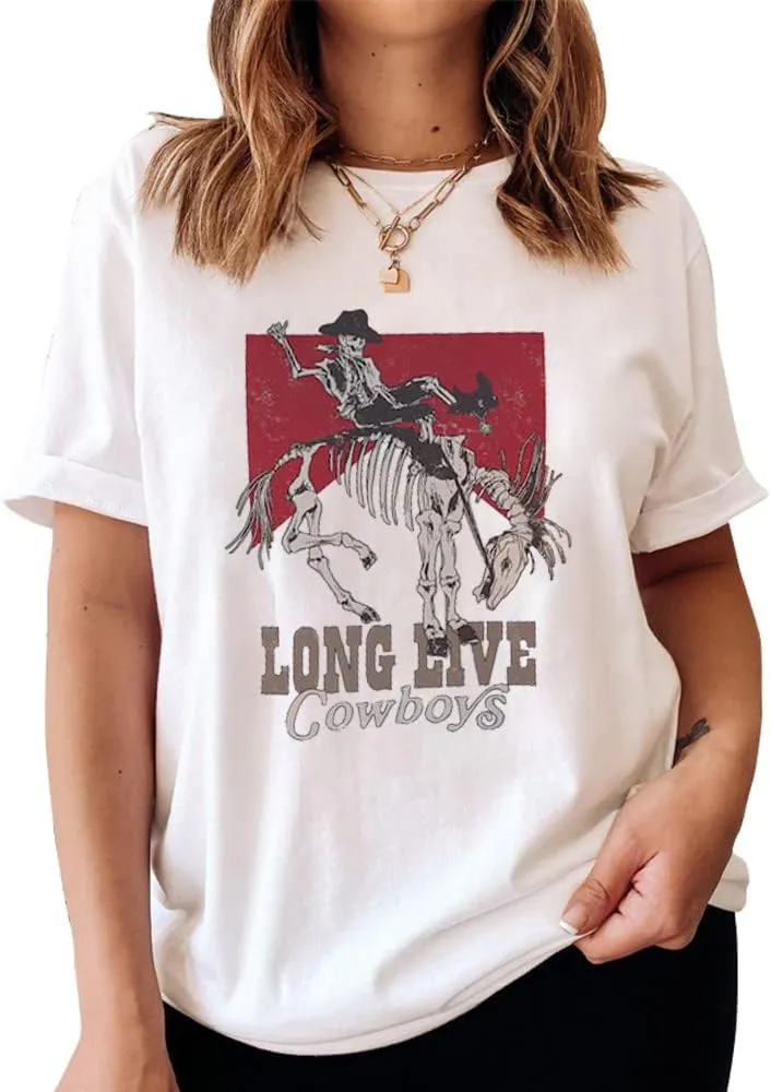 Let 'er Rip Cowboy Short Sleeve Country Music Women's T Shirt Letter Print Tees Vintage Graphic Top