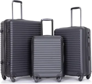 Lightweight 3 Piece Luggage Set, Durable ABS Suitcases for Travel, Spinner Wheels for Easy Maneuvering, Black