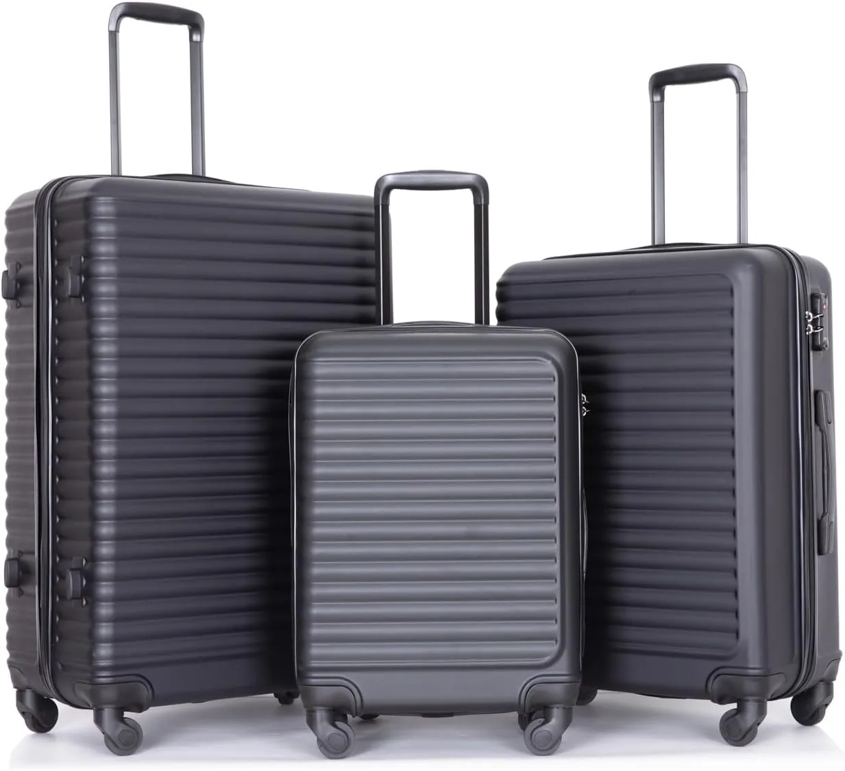 Lightweight 3 Piece Luggage Set, Durable ABS Suitcases for Travel, Spinner Wheels for Easy Maneuvering, Black
