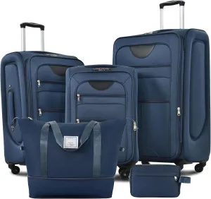 Lightweight Expandable 3-Piece Luggage Set with Duffel Bag, Softshell Spinner Suitcases for Easy Travel, Dark Blue