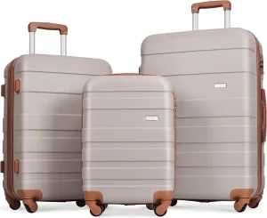 Lightweight Hardshell Luggage Set, Durable and Easy to Maneuver, 3 Pieces with Spinner Wheels, Light Brown