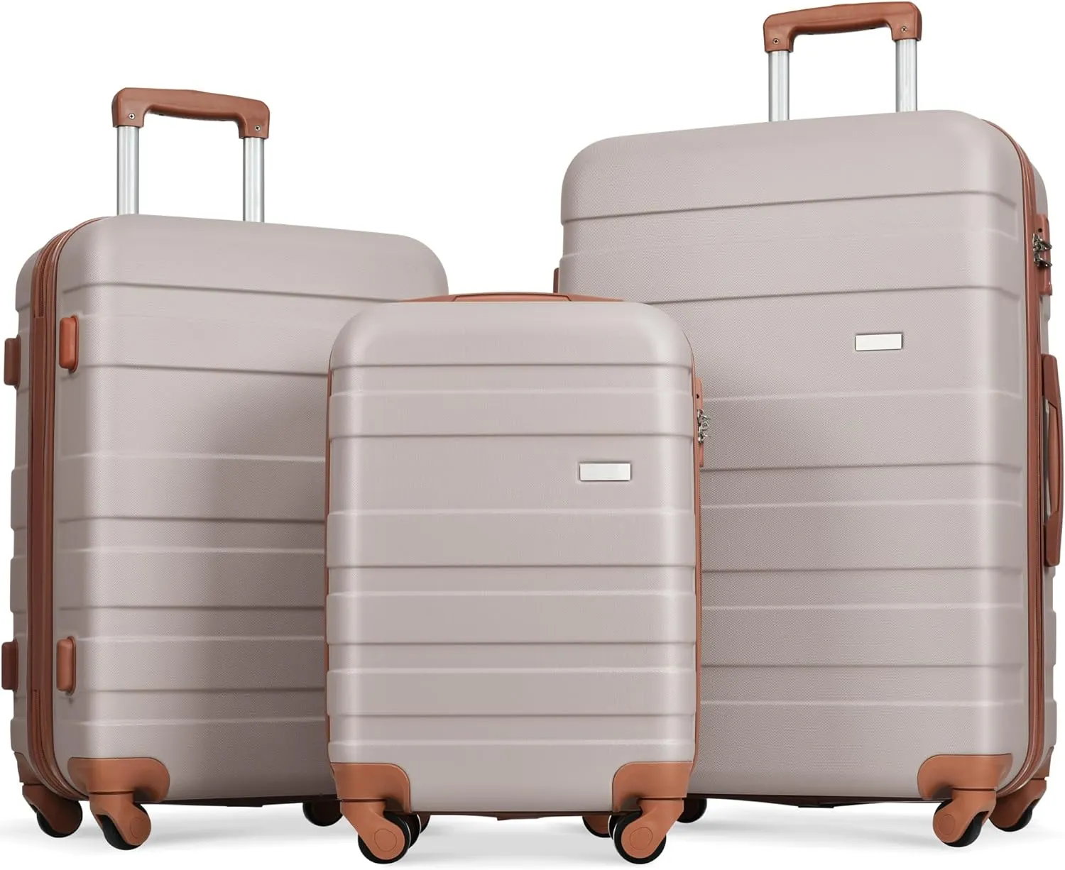 Lightweight Hardshell Luggage Set, Durable and Easy to Maneuver, 3 Pieces with Spinner Wheels, Light Brown