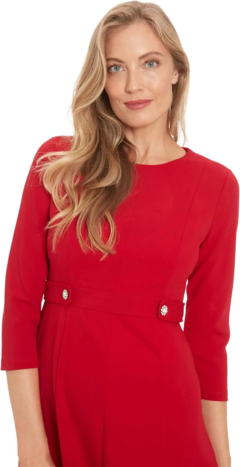 London Times Women's A-line Midi 3/4 Sleeves-Cocktail Work and Special Occasions-Versatile Wedding Guest Dresses