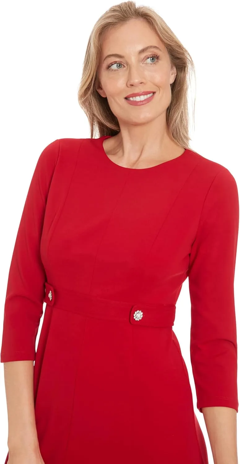 London Times Women's A-line Midi 3/4 Sleeves-Cocktail Work and Special Occasions-Versatile Wedding Guest Dresses