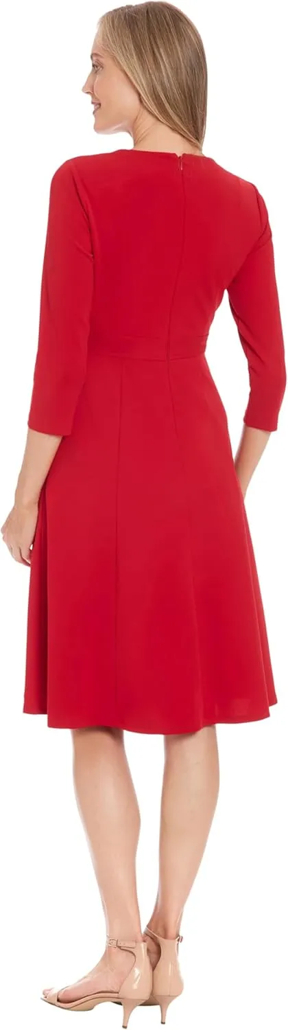 London Times Women's A-line Midi 3/4 Sleeves-Cocktail Work and Special Occasions-Versatile Wedding Guest Dresses