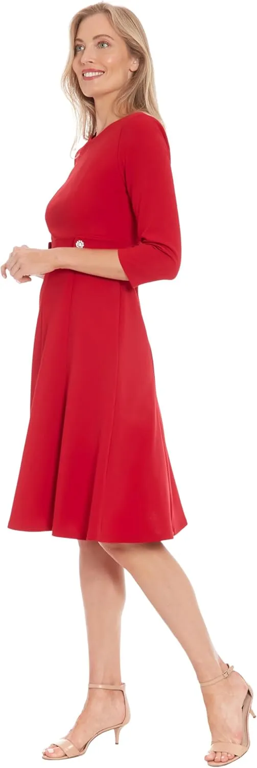 London Times Women's A-line Midi 3/4 Sleeves-Cocktail Work and Special Occasions-Versatile Wedding Guest Dresses