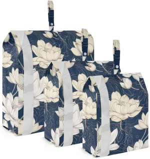 Lotus Flowers Blue Packing Cubes for Travel 3 Set Packing Essentials Suitcase Organizer Bags for Easy Packing