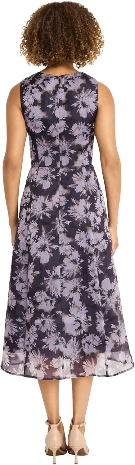 Maggy London Women's Sleeveless V-Neck Midi Elegant A-line Silhouette for Special Occasions-Versatile Cocktail Dresses