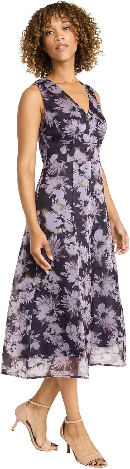 Maggy London Women's Sleeveless V-Neck Midi Elegant A-line Silhouette for Special Occasions-Versatile Cocktail Dresses