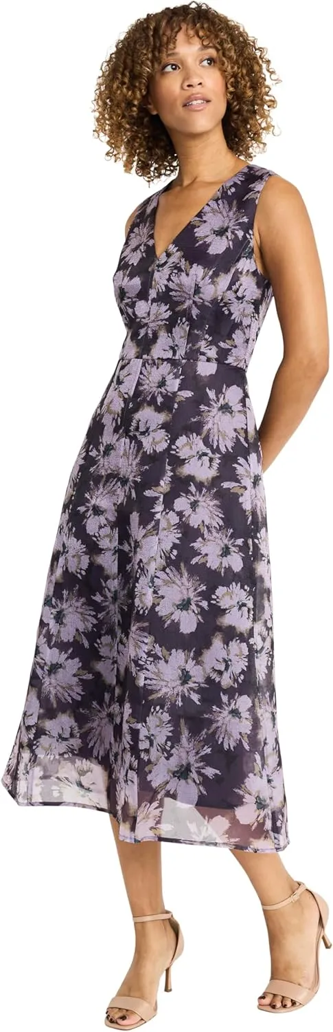 Maggy London Women's Sleeveless V-Neck Midi Elegant A-line Silhouette for Special Occasions-Versatile Cocktail Dresses
