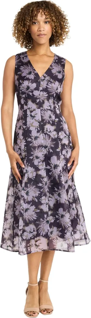 Maggy London Women's Sleeveless V-Neck Midi Elegant A-line Silhouette for Special Occasions-Versatile Cocktail Dresses