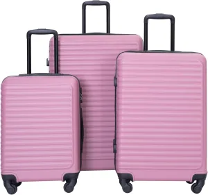Make Travel Easy with 3 Piece Lightweight Luggage Set, Durable ABS Material, Spinner Wheels, Pink