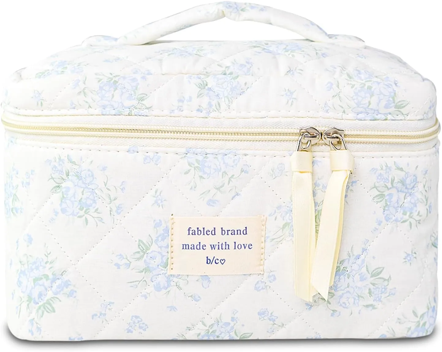 Makeup Bag, Floral Quilted Cosmetic Bag, Large Travel Aesthetic Make up Bag, Cute Coquette Toiletry Bag for Women Girls