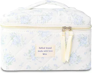 Makeup Bag, Floral Quilted Cosmetic Bag, Large Travel Aesthetic Make up Bag, Cute Coquette Toiletry Bag for Women Girls