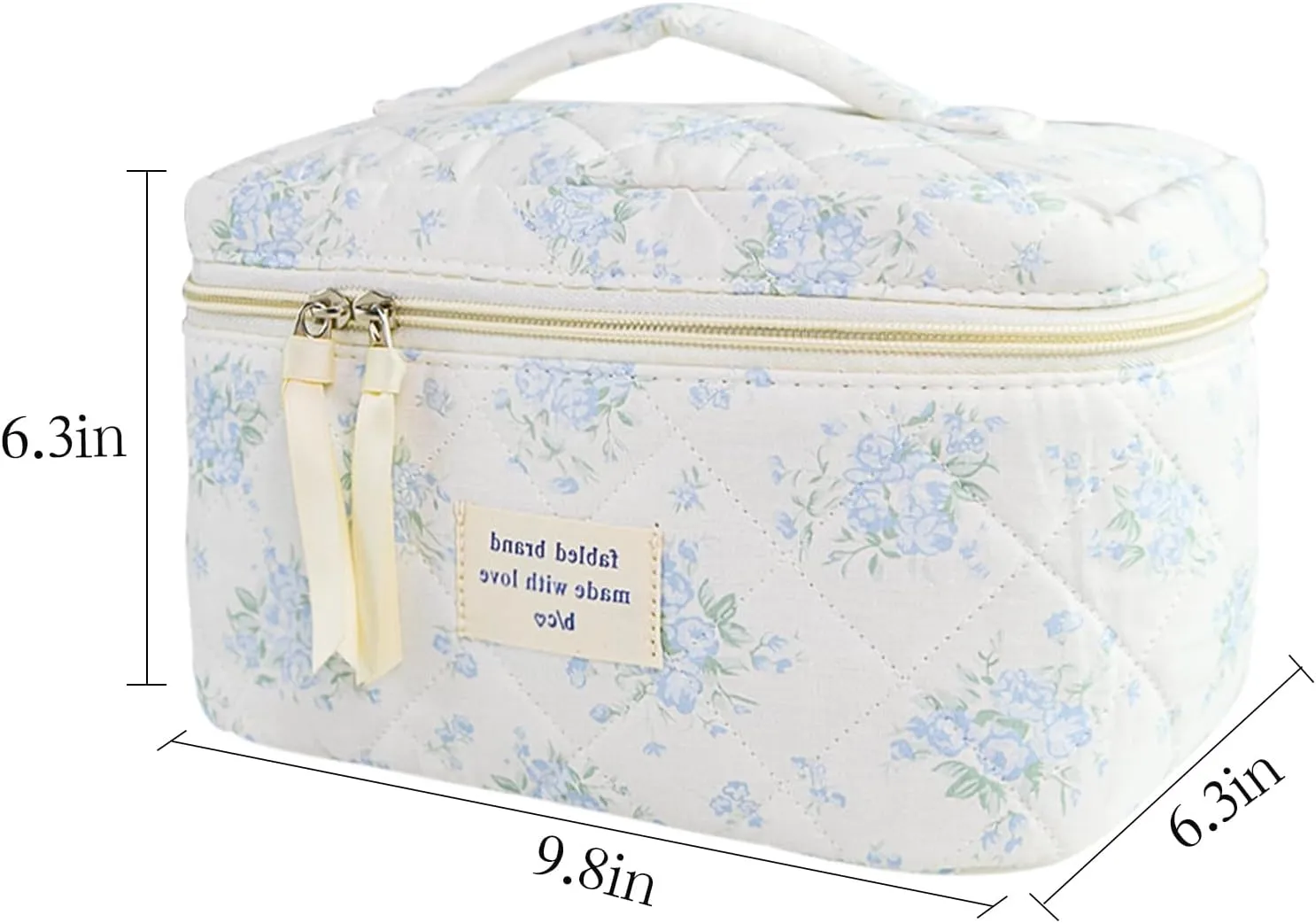 Makeup Bag, Floral Quilted Cosmetic Bag, Large Travel Aesthetic Make up Bag, Cute Coquette Toiletry Bag for Women Girls