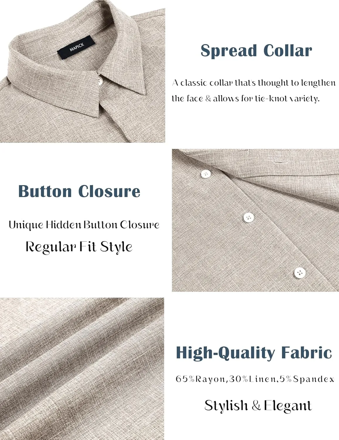 MAPICK Men's Linen Shirts Short Sleeve Button Down Casual Shirt Business Dress Clothing Beach Fashion Summer Tops