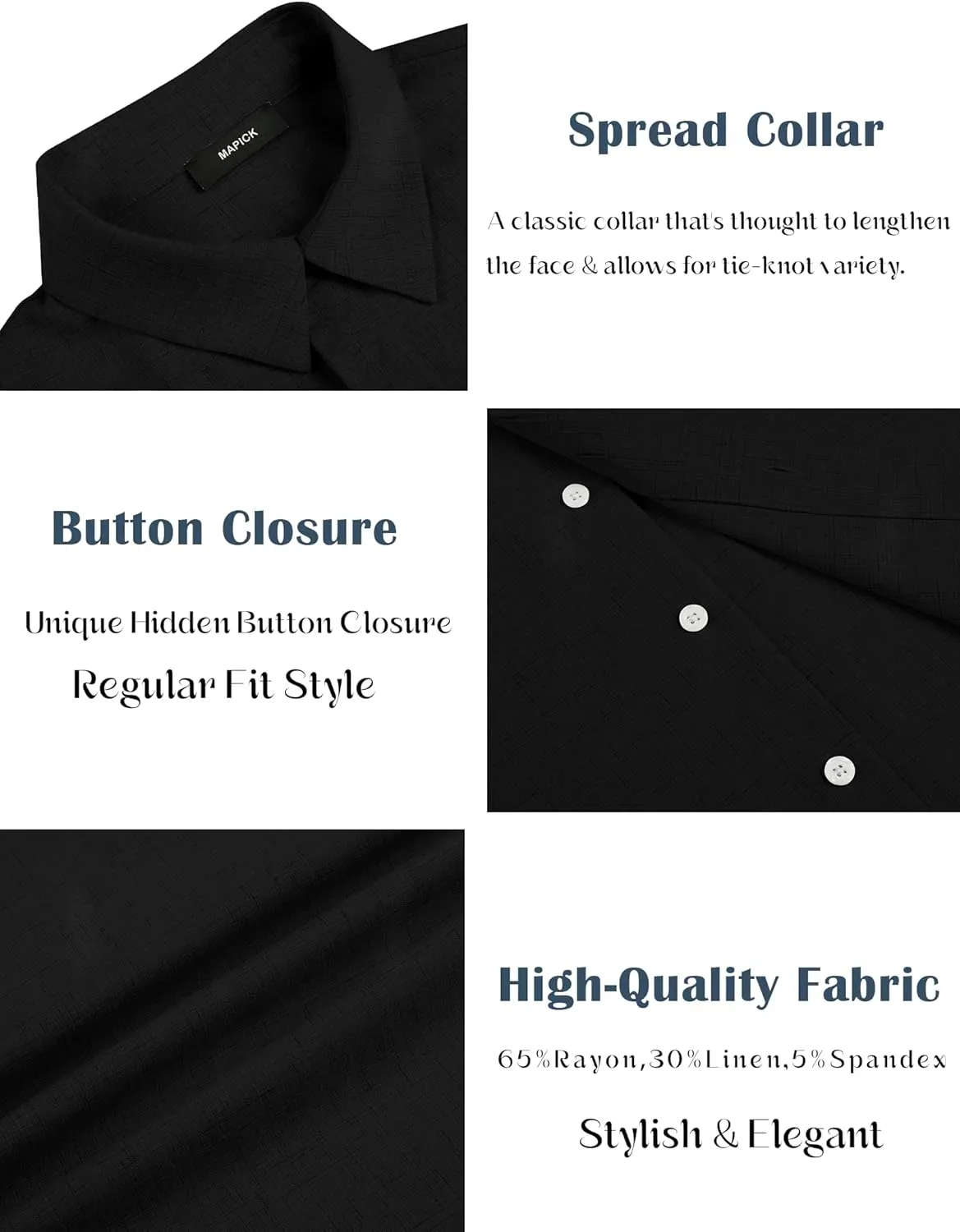MAPICK Men's Linen Shirts Short Sleeve Button Down Casual Shirt Business Dress Clothing Beach Fashion Summer Tops
