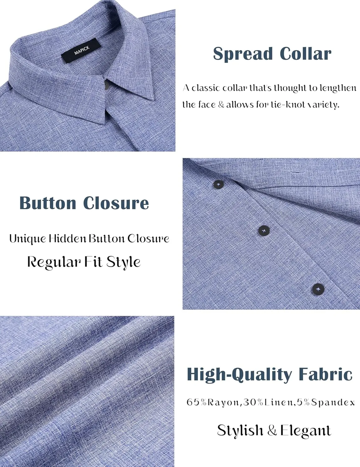 MAPICK Men's Linen Shirts Short Sleeve Button Down Casual Shirt Business Dress Clothing Beach Fashion Summer Tops