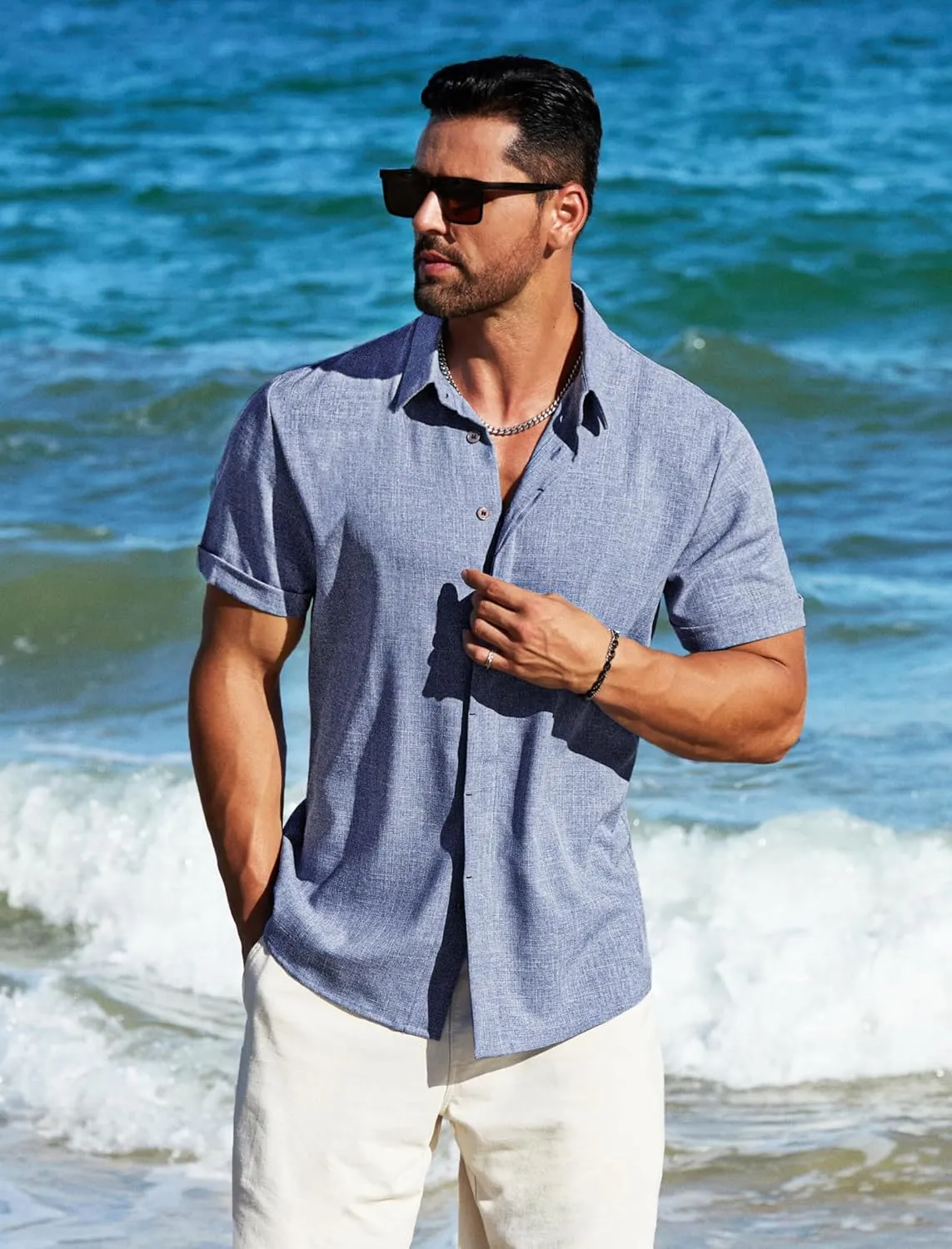 MAPICK Men's Linen Shirts Short Sleeve Button Down Casual Shirt Business Dress Clothing Beach Fashion Summer Tops