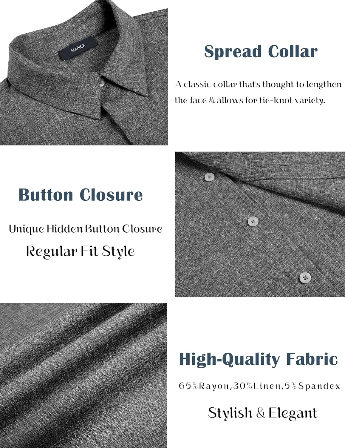 MAPICK Men's Linen Shirts Short Sleeve Button Down Casual Shirt Business Dress Clothing Beach Fashion Summer Tops