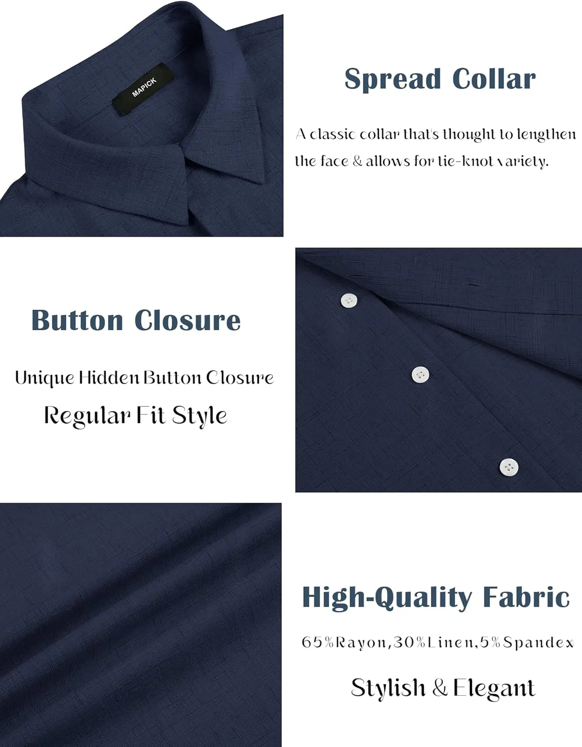 MAPICK Men's Linen Shirts Short Sleeve Button Down Casual Shirt Business Dress Clothing Beach Fashion Summer Tops
