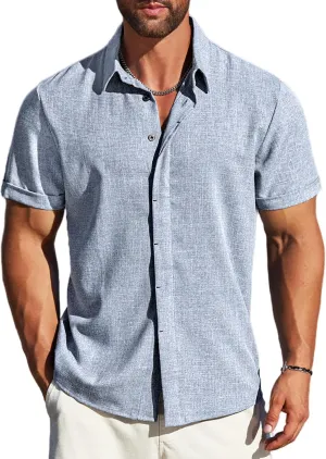 MAPICK Men's Linen Shirts Short Sleeve Button Down Casual Shirt Business Dress Clothing Beach Fashion Summer Tops