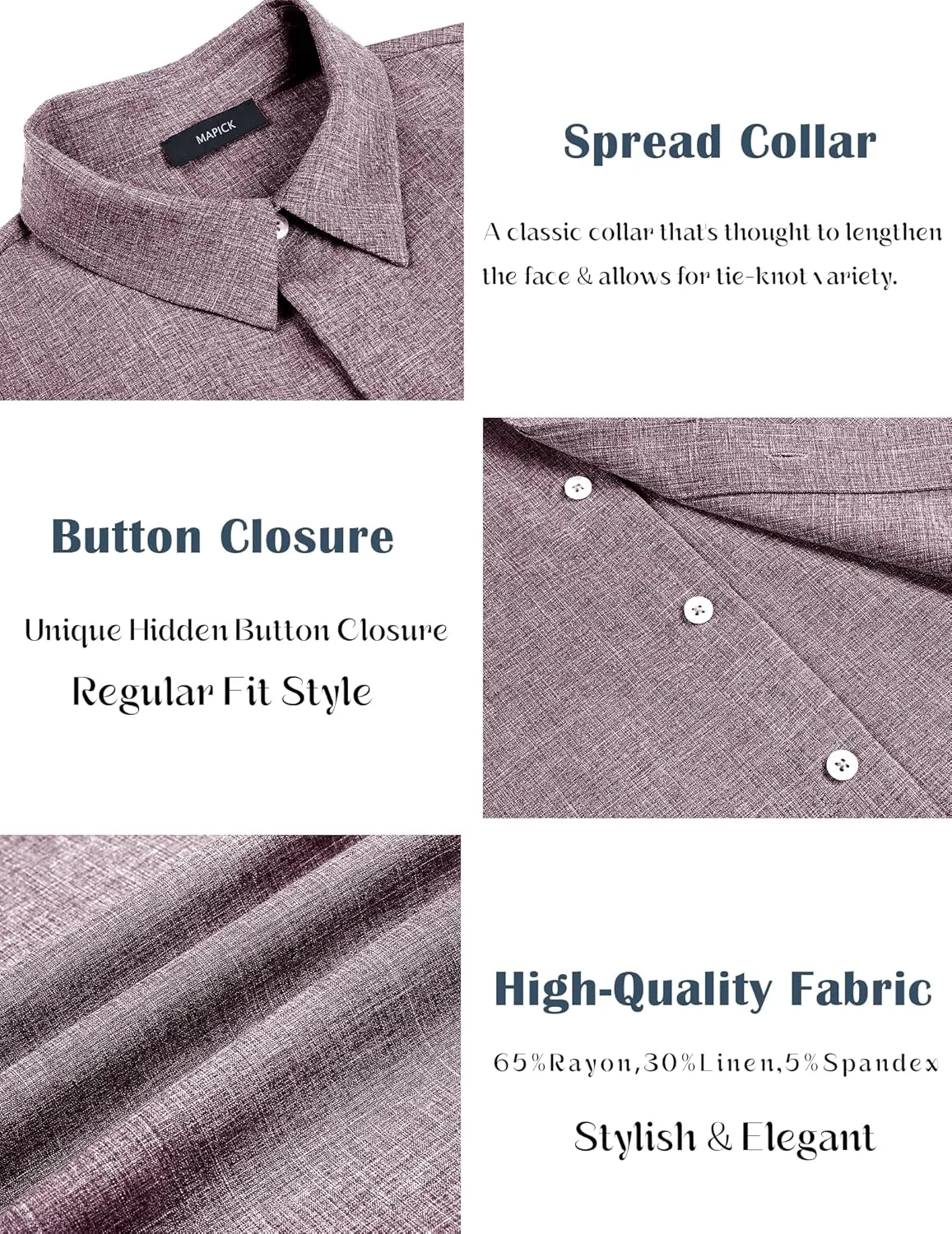MAPICK Men's Linen Shirts Short Sleeve Button Down Casual Shirt Business Dress Clothing Beach Fashion Summer Tops
