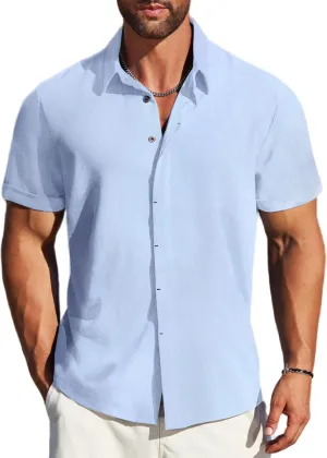 MAPICK Men's Linen Shirts Short Sleeve Button Down Casual Shirt Business Dress Clothing Beach Fashion Summer Tops