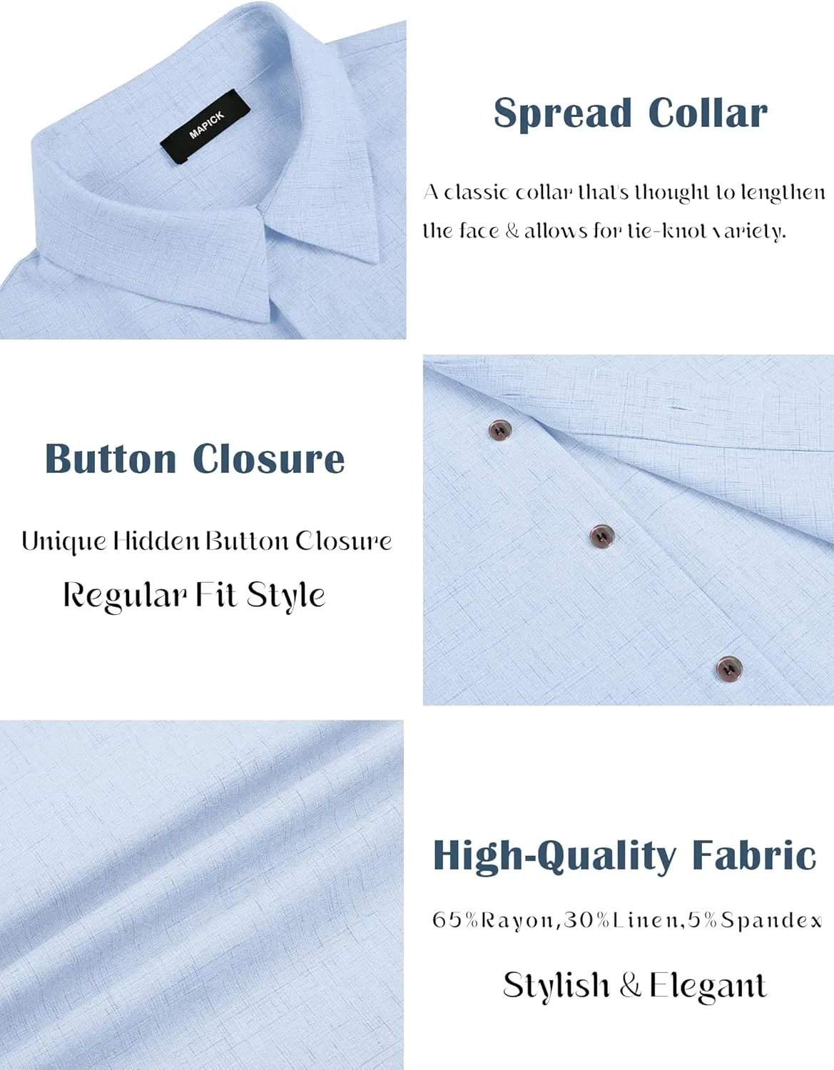 MAPICK Men's Linen Shirts Short Sleeve Button Down Casual Shirt Business Dress Clothing Beach Fashion Summer Tops