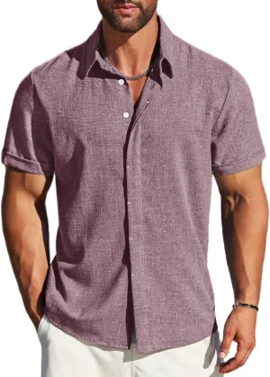 MAPICK Men's Linen Shirts Short Sleeve Button Down Casual Shirt Business Dress Clothing Beach Fashion Summer Tops