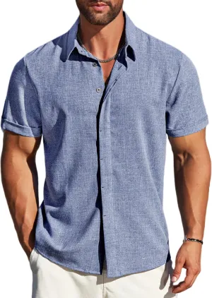 MAPICK Men's Linen Shirts Short Sleeve Button Down Casual Shirt Business Dress Clothing Beach Fashion Summer Tops