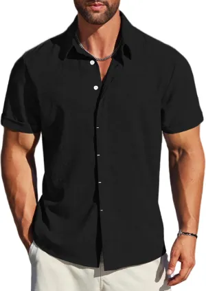 MAPICK Men's Linen Shirts Short Sleeve Button Down Casual Shirt Business Dress Clothing Beach Fashion Summer Tops