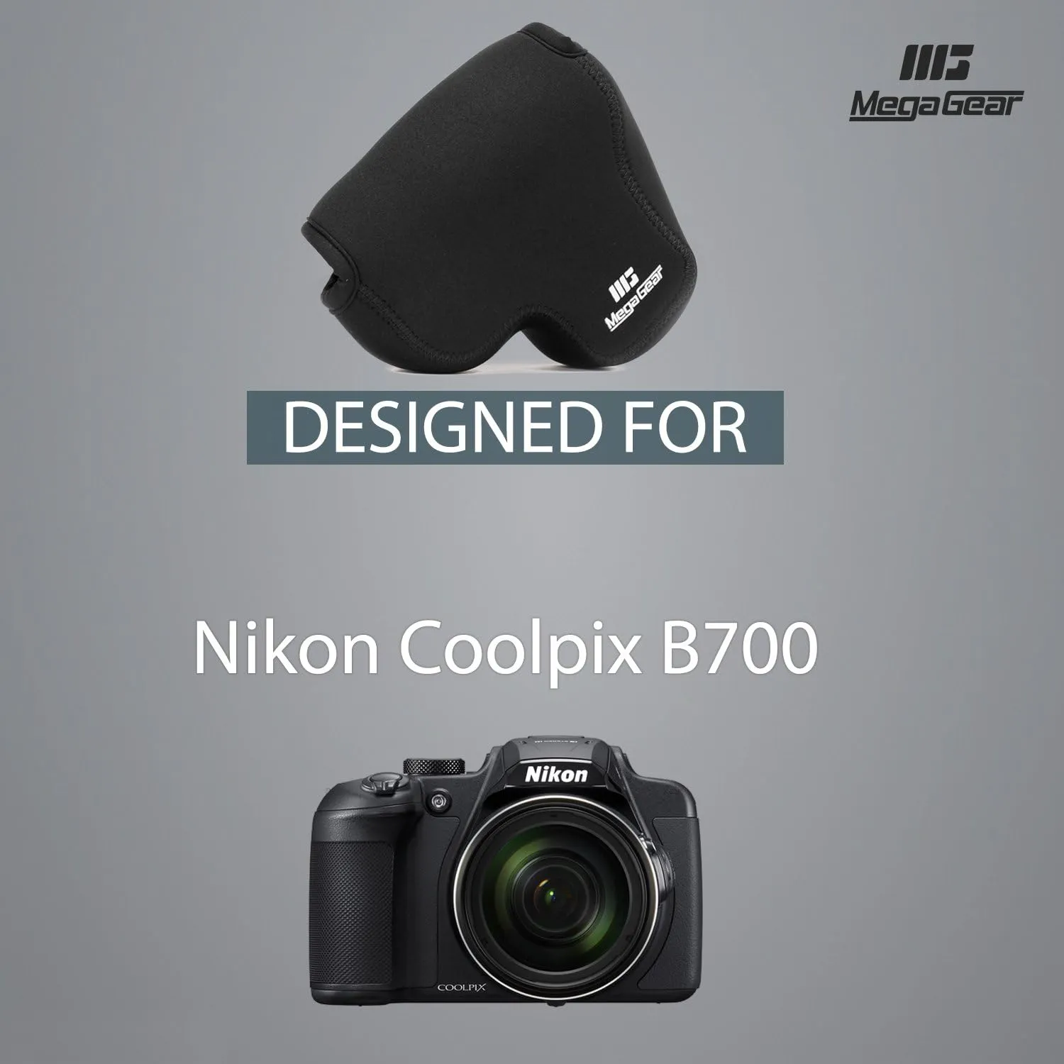 MegaGear Nikon Coolpix B700 Ultra Light Neoprene Camera Case, with Carabiner - Black - MG846, PU Leather