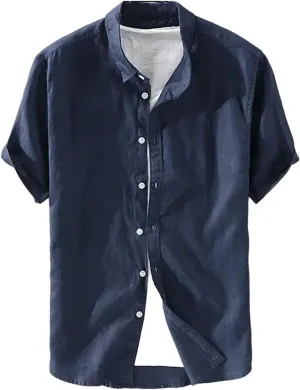 Mens Pure Linen Short Sleeve Shirt for Men Casual Half Sleeve Cotton Linen Fabric White Color Men's Wear Top
