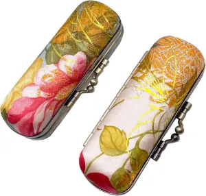 MIAO JIN 2PCS Lipstick Case with Mirror Lipstick Case Storage Case Kiss Lock of Iron Mini Portable Vintage Floral Pattern Jewelry Case Cosmetic Case