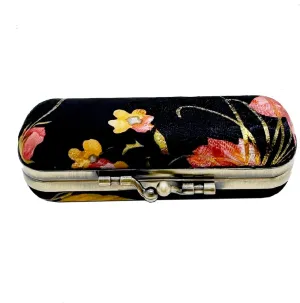 MIAO JIN Lipstick case with mirror Lipstick case Storage case Kiss lock of iron Mini portable Vintage floral pattern jewelry case cosmetic case (Black)
