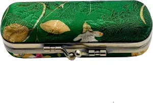 MIAO JIN Lipstick case with mirror Lipstick case Storage case Kiss lock of iron Mini portable Vintage floral pattern jewelry case cosmetic case (Green)
