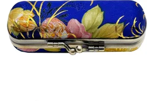 MIAO JIN Lipstick case with mirror Lipstick case Storage case Kiss lock of iron Mini portable Vintage floral pattern jewelry case cosmetic case (Navy blue)
