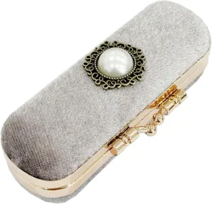 MIAO JIN Lipstick case with mirror Lipstick case Storage case Mini portable Pearl Decoration Soft jewelry case cosmetic case (Grey)