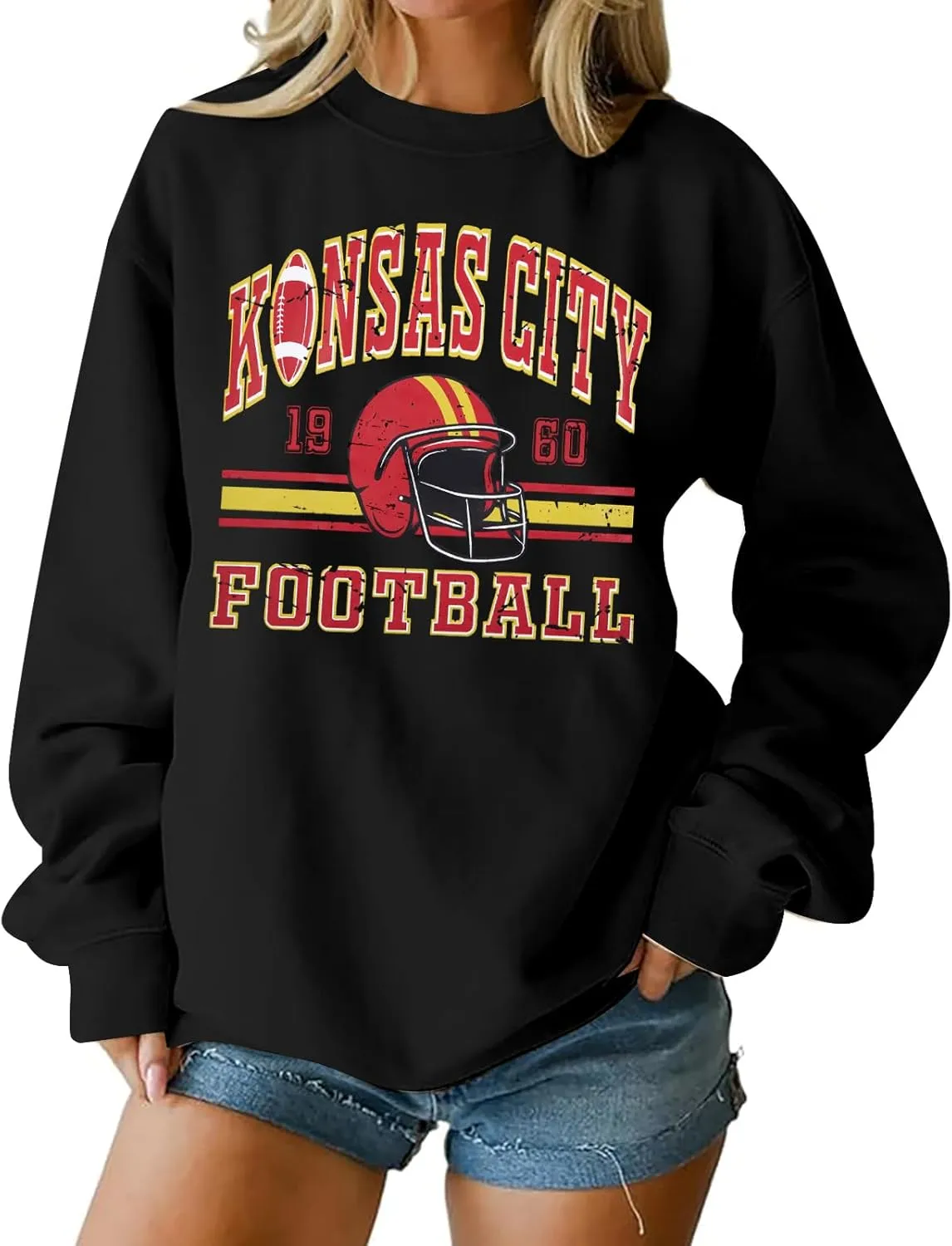 MOUSYA Football Season Sweatshirt Women Game Day Sweatshirt Sunday Funday Pullover Tops