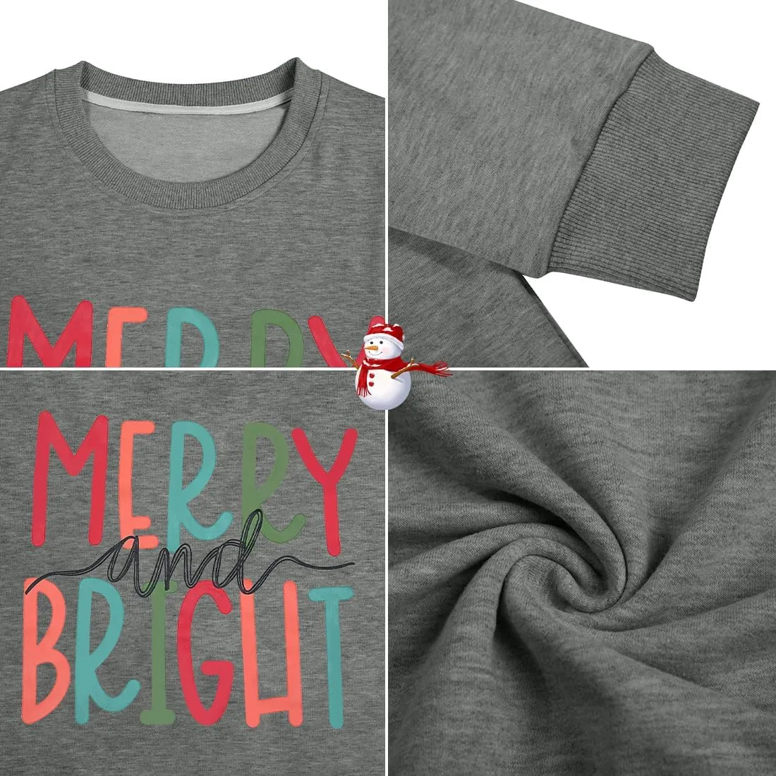 MOUSYA Oversized Christmas Pullovers Women Merry Bright Colorful Letter Printed Sweatshirt Christmas Long Sleeve Sweatshirt