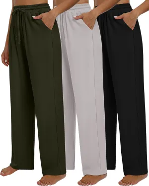 Neer 3 Pack Women's Baggy Sweatpants with Pockets, Wide Leg Yoga Pants Cozy Thick Lounge Pants Drawstring Casual Loose Jogger