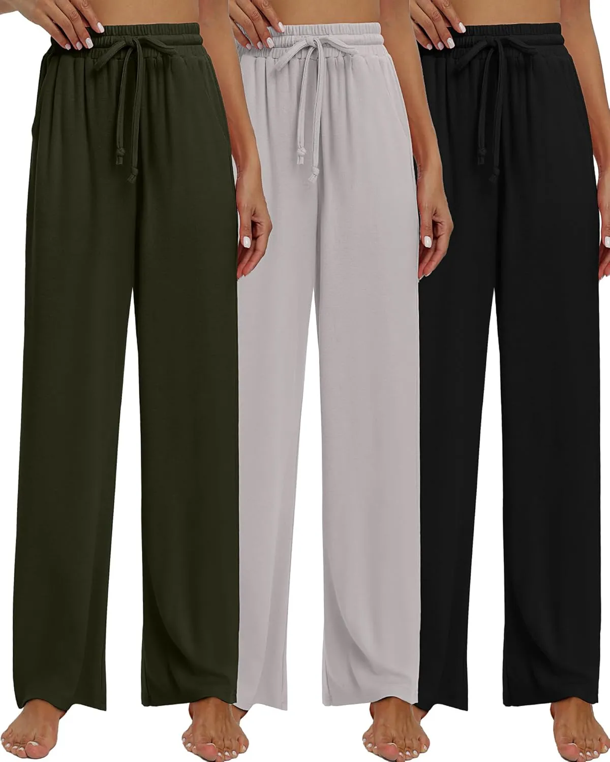 Neer 3 Pack Women's Baggy Sweatpants with Pockets, Wide Leg Yoga Pants Cozy Thick Lounge Pants Drawstring Casual Loose Jogger