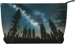 Night Sky with Trees Versatile Corduroy Makeup Bag - Toiletry Organizer for Makeup Accessories and Short-distance Travel