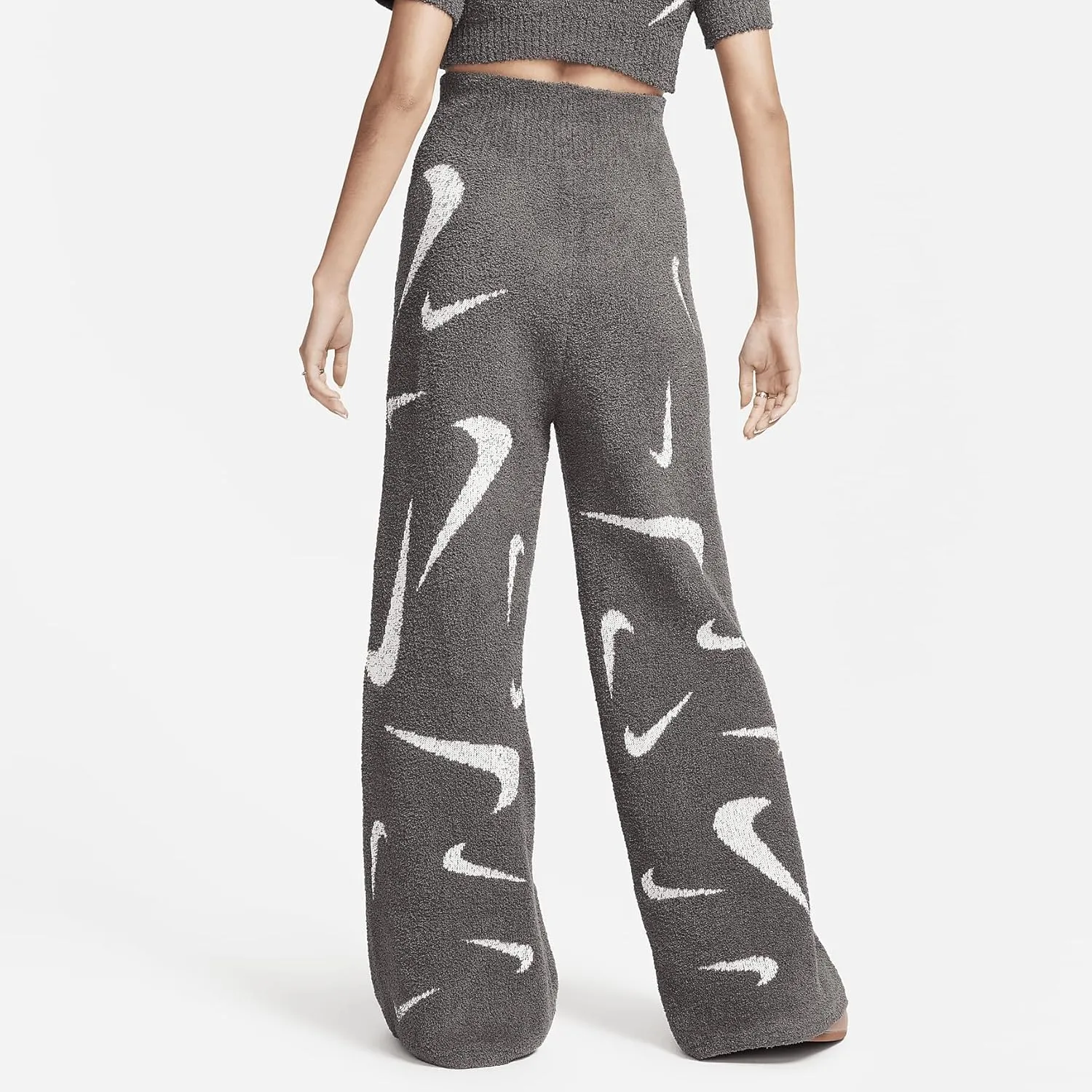Nike Sportswear Phoenix Cozy Boucl Women's High-Waisted Wide-Leg Knit Pants (FD4288-254, Medium Ash/Light Orewood Brown)