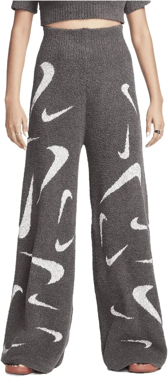 Nike Sportswear Phoenix Cozy Boucl Women's High-Waisted Wide-Leg Knit Pants (FD4288-254, Medium Ash/Light Orewood Brown)