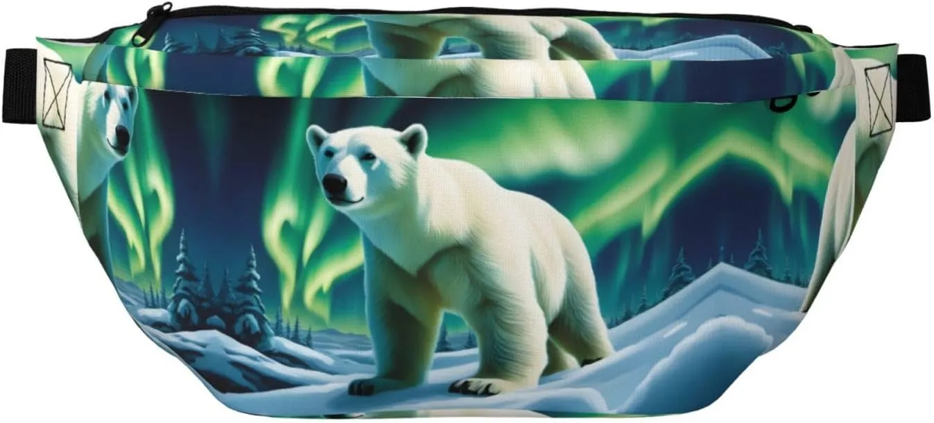 Northern Lights Polar Bear Stylish Crossbody Waist Pack - Versatile And Compact Travel Pouch For Hands-Free Storage