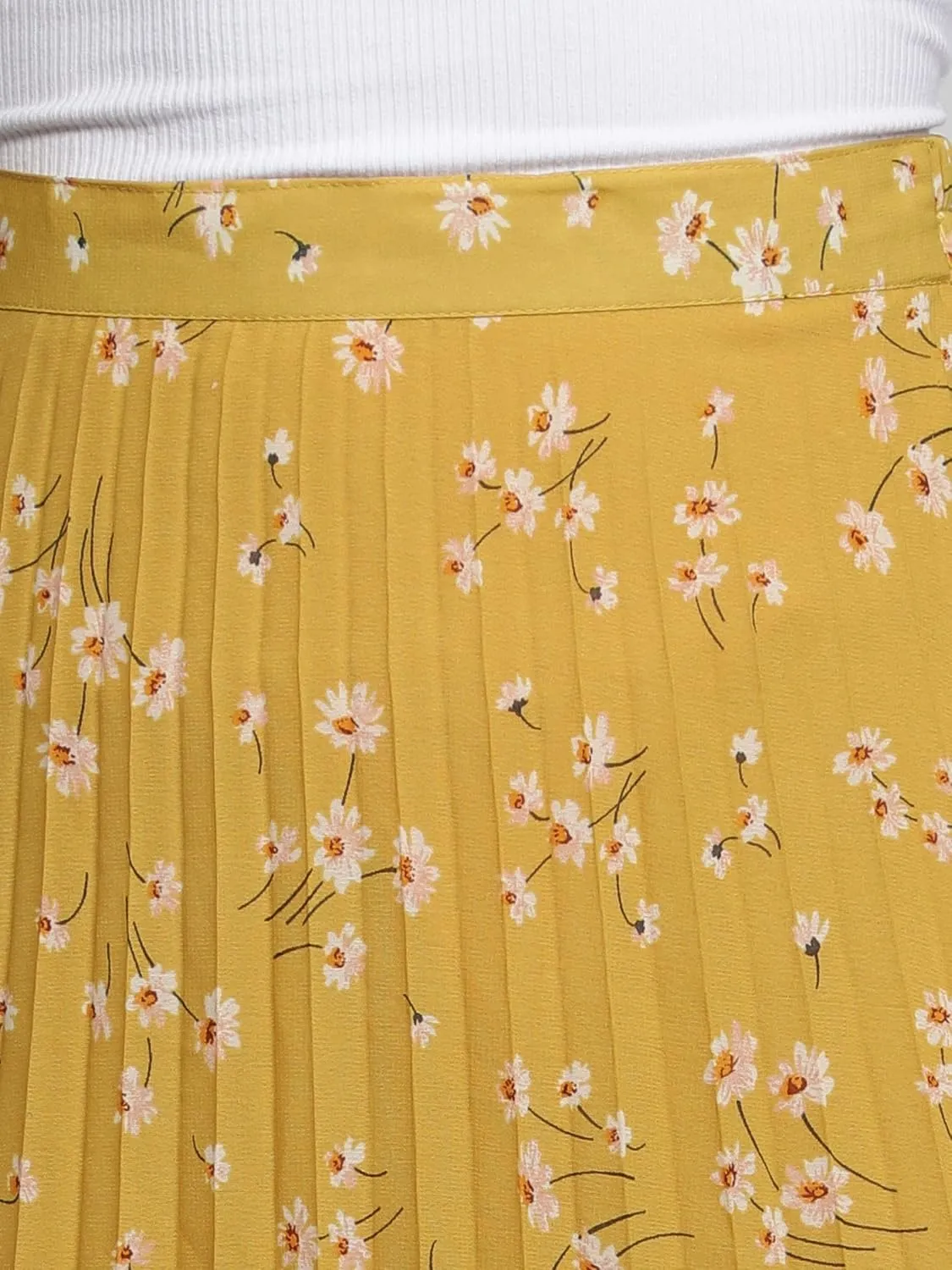 NUEVOSDAMAS Women's Ditsy Floral Print High Waist Skirt Pleated A-line Long Skirt Beach Elasticated Midi Skirt